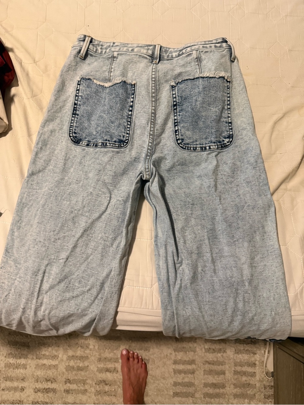 DRIFTWOOD Light Blue Wide-Leg Jeans with Navy Floral Embroidery - Picture 4 of 5